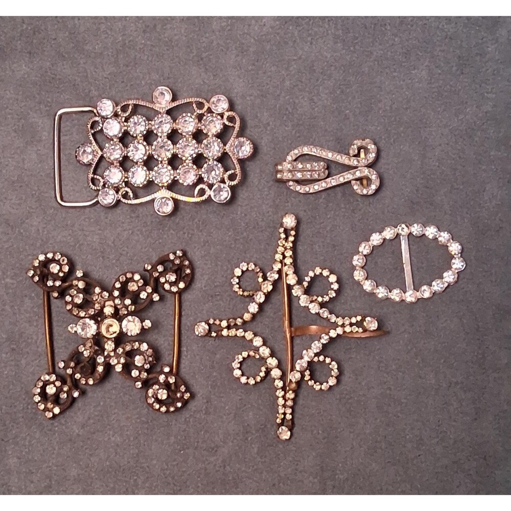 Antique Rhinestone Buckles (5) Sash Belt Lot